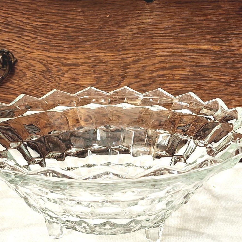 Colony Whitehall Clear Footed Bowl 10" cube cubist glass midcentury vintage - Picture 3 of 13